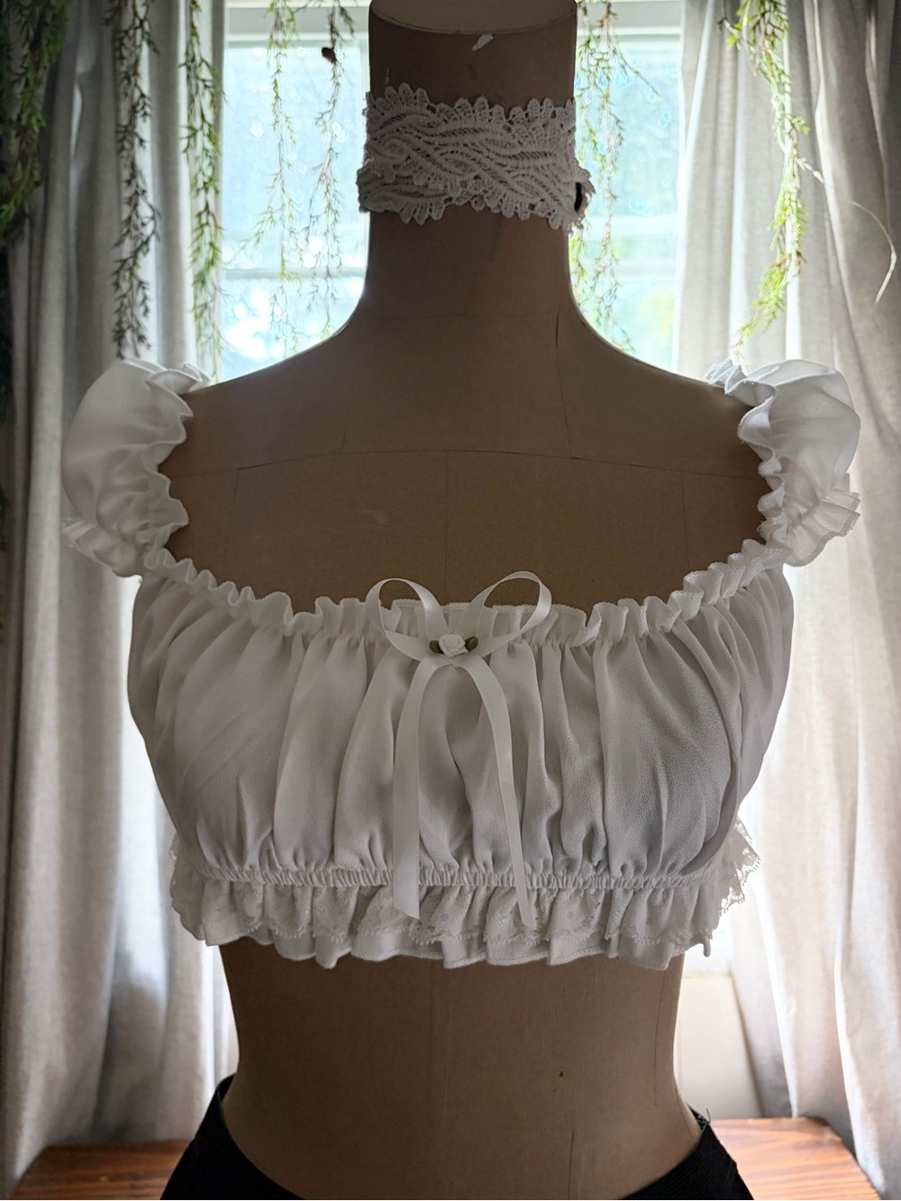 White Ruffled Crop Top - Picture 5 of 10